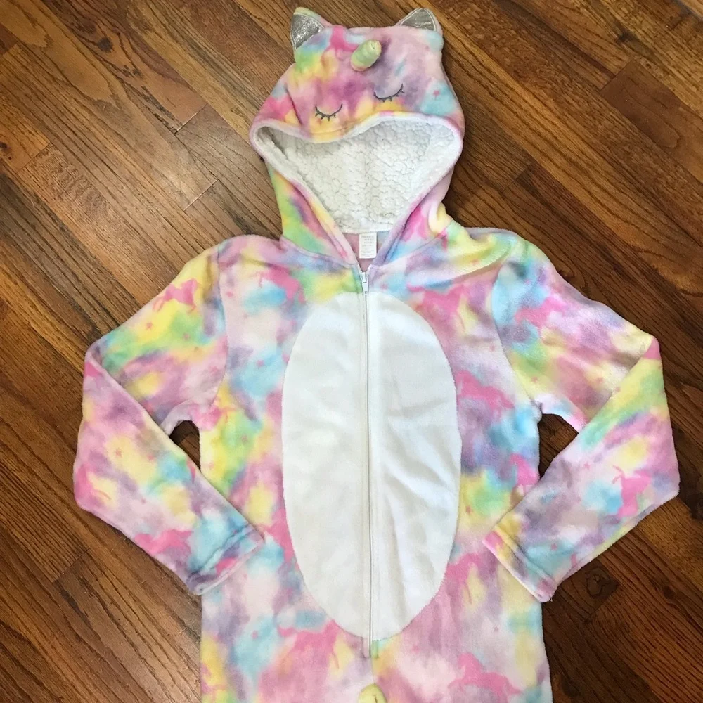 Unicorn Onesie Pajamas Hooded Hoodie Romper LS One Piece Footless Tie Dye 7 / 8